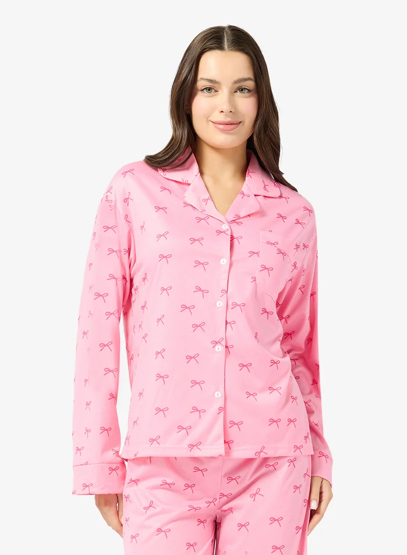 Ginger Bow Print Button Up Shirt & Pyjama Set